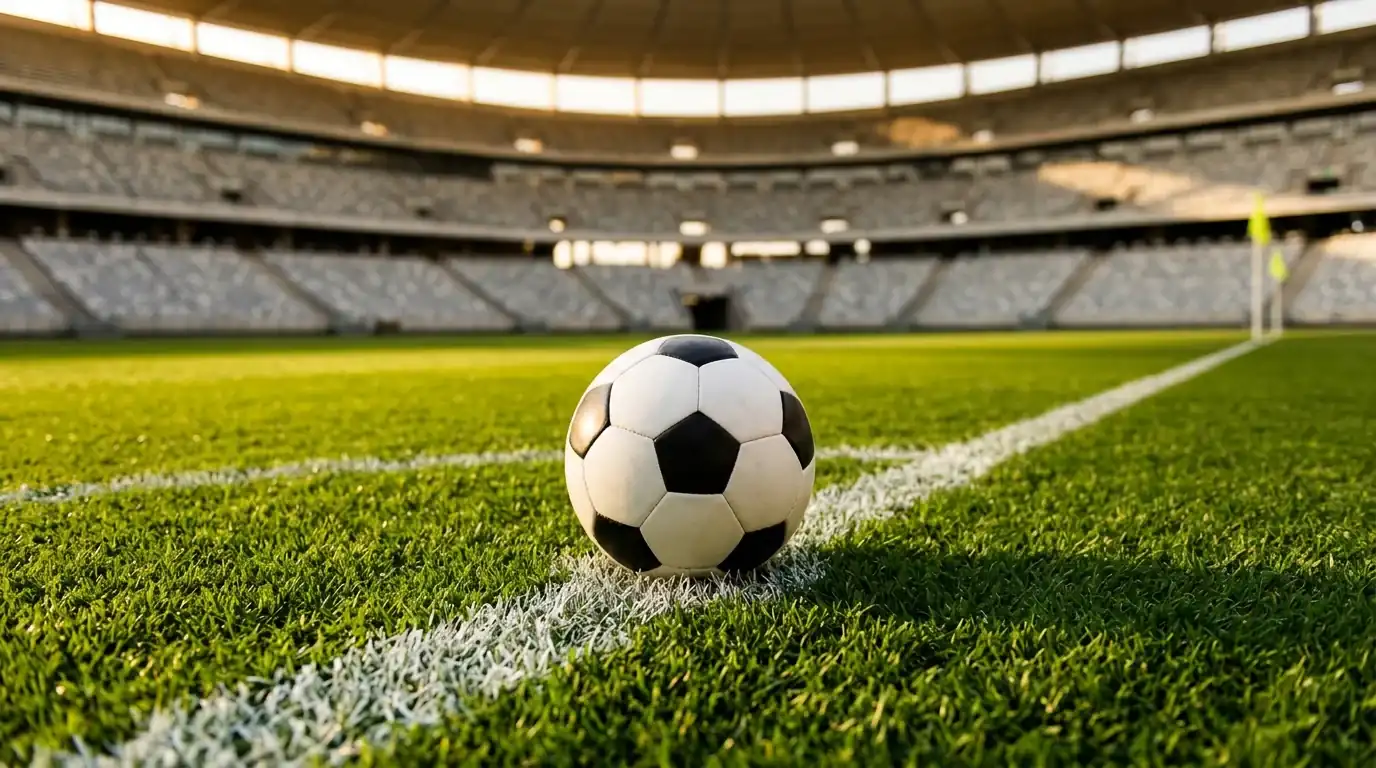 Jalkapallo keskiympyrässä MM-otteluun valmistautuvalla stadionilla
